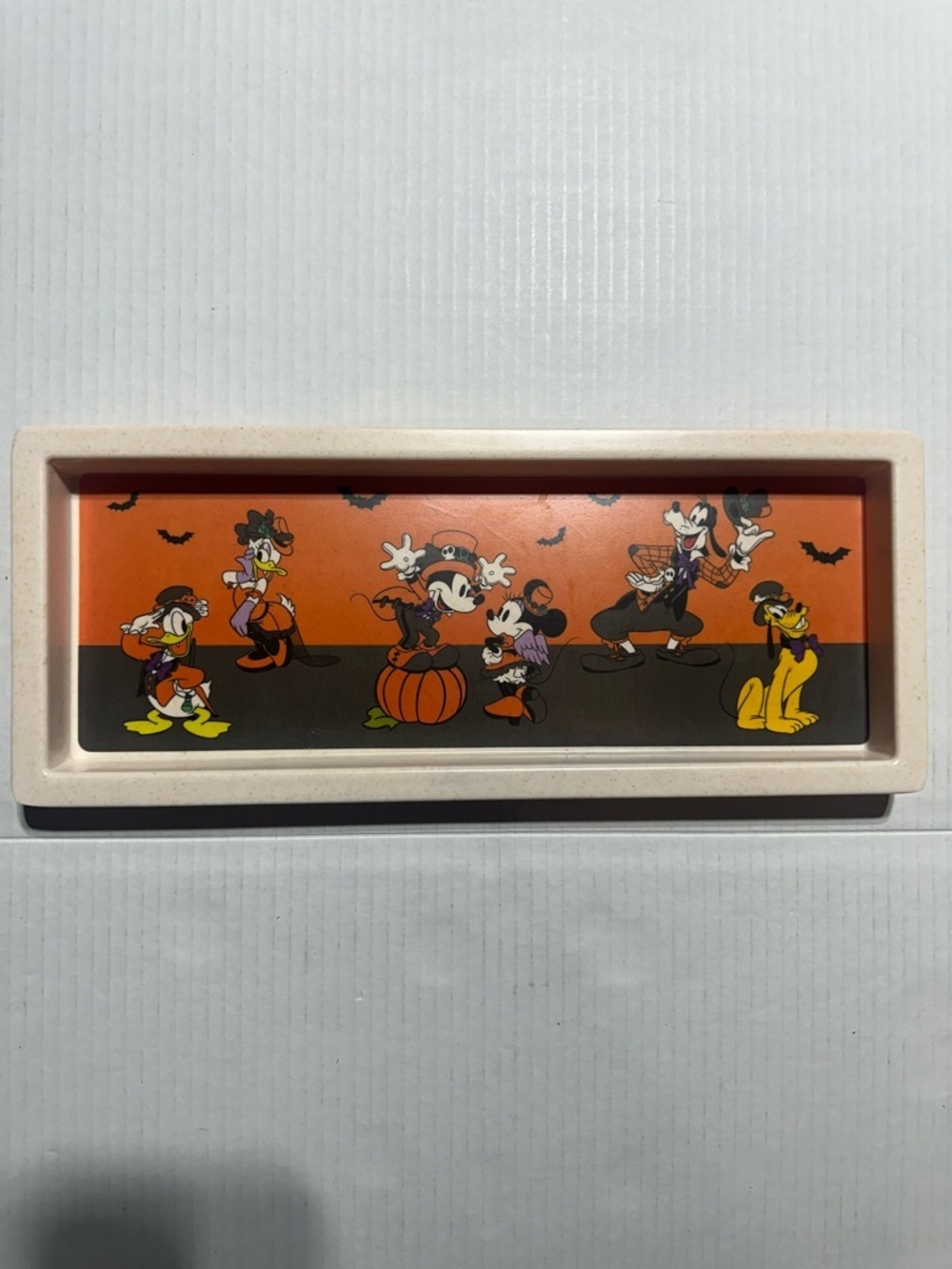 Disney Mickey Minnie Donald Pluto Goofy Daisy serving rectangular tray bamboo